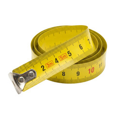Yellow Measuring Tape Coiled on Transparent Background