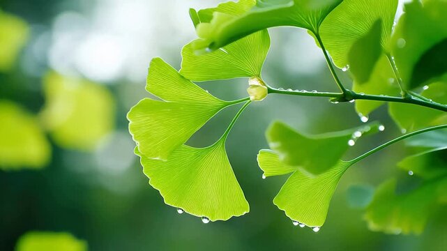 Green leaves with water droplets
