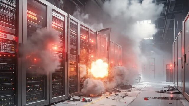 Server Room Disaster - Data Center Overload and Failure.