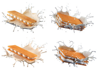 waffle cookies with cream splash, isolated on white background.