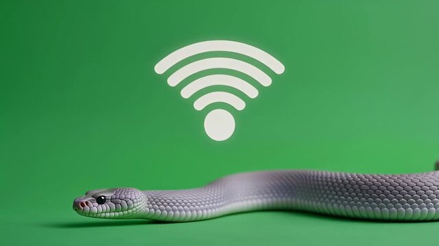 White Snake and Wi-Fi Symbol on Bright Green Chroma Key Background
