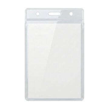 Blank clear plastic ID badge holder on transparent background