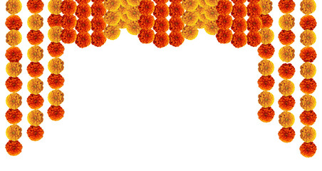 Orange red marigold flowers festive hanging design element top border