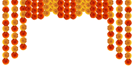 Orange red marigold flowers festive hanging design element top border