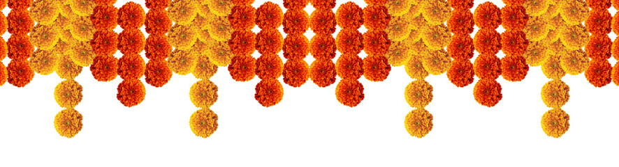 Marigold hanging flowers festive design element top border