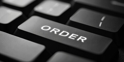 Order Key: Close-up of a keyboard button with the word ORDER prominently displayed, highlighting the action of placing an order and online transactions.