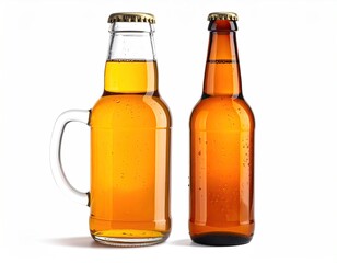Two chilled beer bottles, one with handle