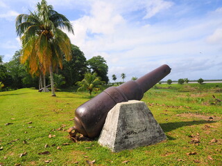 Historic Cannon at Fort Nieuw-Amsterdam (est. 1734) in Suriname