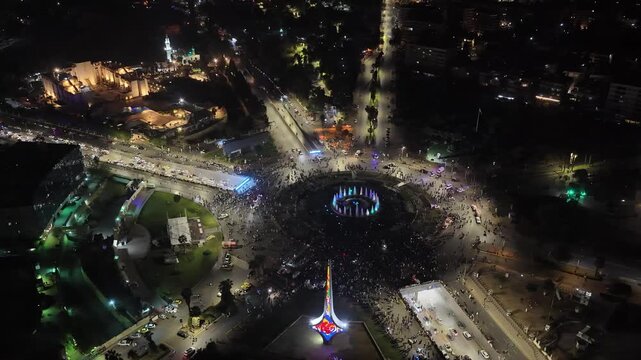 An aerial view of the Syrian capital, Damascus, shows thousands of cars celebrating the end of 2025 and the end of the war in the country.