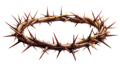 Crown of thorns without reflection isolated on transparent background, Easter symbol