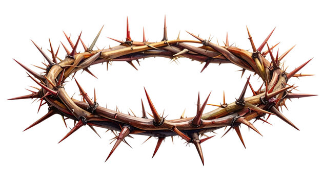 Crown of thorns without reflection isolated on transparent background, Easter symbol