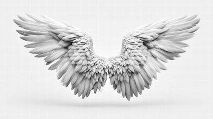Fototapeta premium Elegant white angel wings in a studio setting, showcasing detailed feather textures.