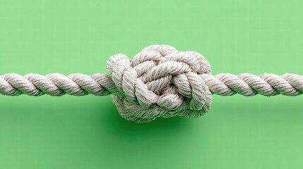 A close-up shot of a rope tied in a knot against a vibrant green background.