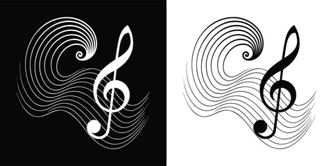 Elegant music note design in black and white, creating a harmonious blend of sound and visual art, perfect for musical themes