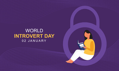Woman comfortably reading a book within a padlock symbol, World Introvert Day