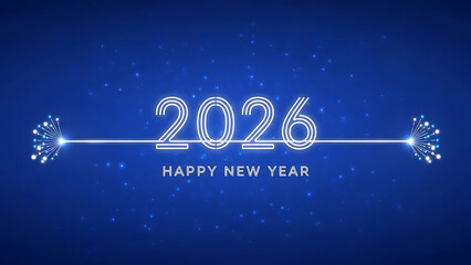 2026 Happy New Year glowing text with starbursts