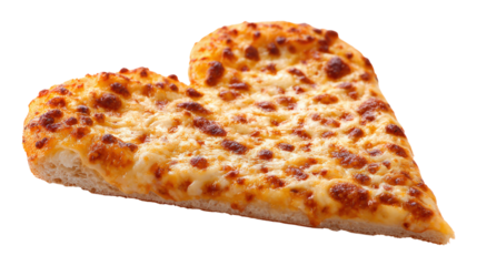 Slice of heart shaped cheese pizza served on transparent background for design