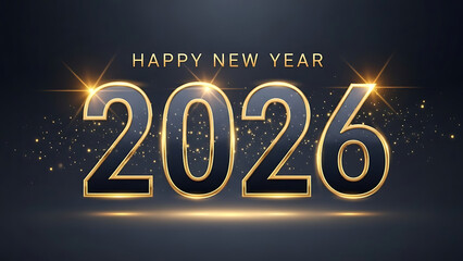 Happy New Year 2026 golden numbers dark background