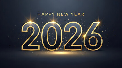 Happy New Year 2026 gold and black numbers celebration