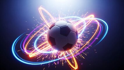 Soccer ball with glowing light trails and sparks football