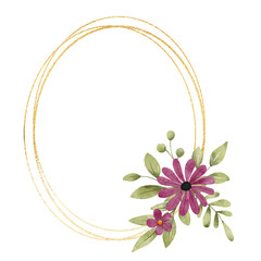 Floral gold frame wreath border. Watercolor hand painting geometric background. Flowers, leaf, leaves, isolated on white background. © Larisa