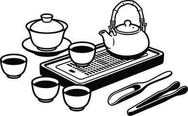 Chinese tea ceremony set with traditional elements vector