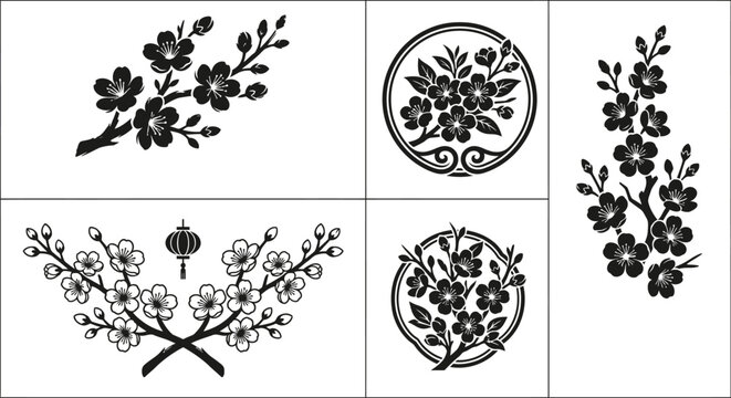 Vietnamese Apricot Blossom Branches for Tet Vector