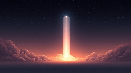 Obraz premium A beam of light pierces through the clouds into the starry night sky.