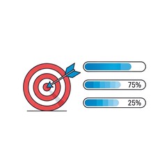 : Target Goal Achievement Illustration on White Background
