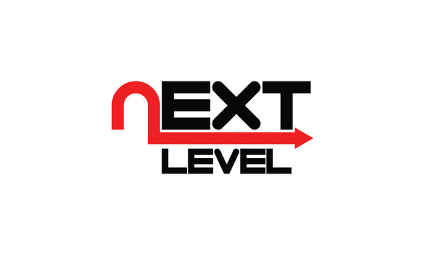 Modern &ldquo;Next Level&rdquo; text design representing advancement, personal growth, and professional success. Ideal for motivation, branding, startups, leadership, and digital marketing visuals.