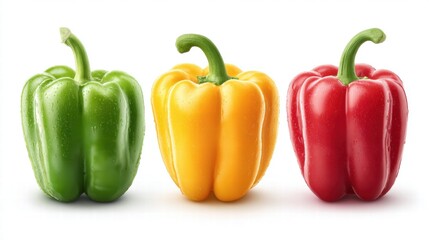 Three colorful bell peppers isolated on a white background.