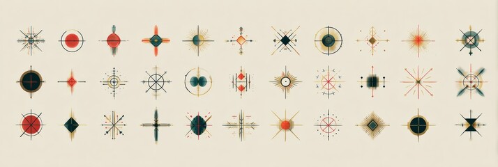 Flat Boho Symbols Arranged in a Grid Display Pattern for Art and Design Projects
