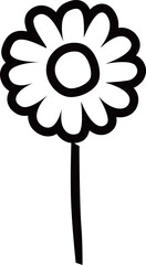 満開のデイジーの花のアウトライン白黒線画イラスト　カモミールやハーブ系のシンプルな花のイメージ　透明背景