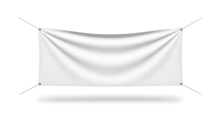 Blank white banner template with realistic fabric texture and subtle wrinkles, perfect for advertising and promotion, isolated on white background