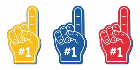 Number One Fan Foam Finger Vector Illustration, foam hand gesture showing victory support for sports fans