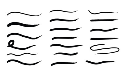 Obraz premium Elegant Black Hand Drawn Calligraphic Brush Strokes and Wavy Lines Set for Minimalist Design and Web Graphics