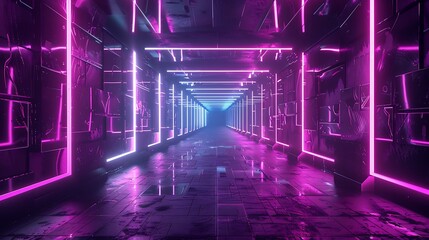 Futuristic Depth Tunnel Made Of Soft Glowing Rectangles