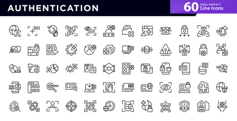 Authentication line icon set. Profile, password, login, username, avatar, connect, swap, machine learning, digital, AI vector design