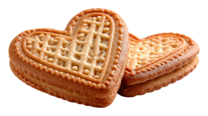 Two heart shaped cookies sandwich isolated on transparent back for valentine day