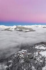 Pink sunrise on Pian delle Betulle, Valsassina, Italy landscape