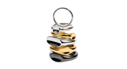 Stacked Modern Rings Pendant in Gold, Silver, and Black"