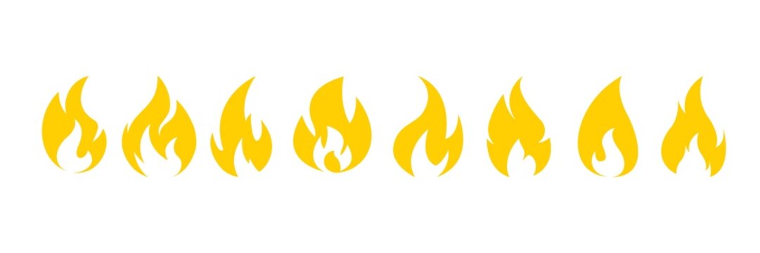 Set of fire, vector silhouettes of fire, silhouette set of flame, set of fire icons, srt of flame icons	
