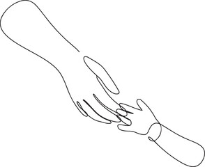 Obraz premium Continuous line drawing of two hands, adult and child hand together