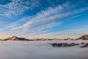 The village beyond the clouds, Pian delle Betulle, Valsassina, Lombardy landscape