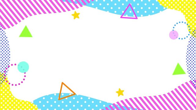 幾何学フレーム　ループ動画　枠　おしゃれ　ポップ　爽やか　抽象的　飾り　流体　ウェーブ　シンプル　タイトル　Colorful geometric abstract frame.pop art design,memphis style.Loop video.
