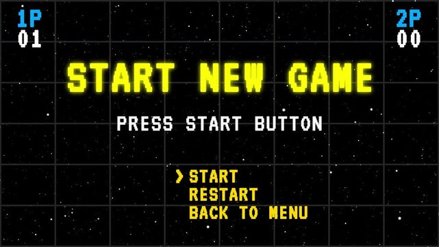 START NEW GAME play,START NEW GAME, with press start button, for game assets.4K video.