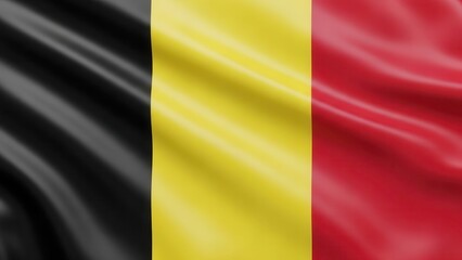 Waving flag of Belgium, a national symbol with black, yellow, and red vertical stripes.