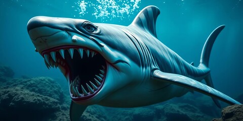 Apex predator, powerful jaws, sleek body, ocean hunter,   hunting behavior,  ocean wildlife