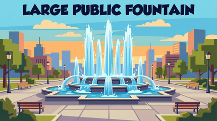 Obraz premium large public fountain features powerful vertical water jets arranged symmetrically, symbolizing civic design, urban planning, and dynamic movement within an open architectural space