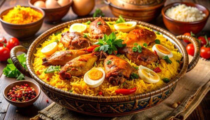 Delicious Chicken Mandi with Rice and Boiled Eggs.